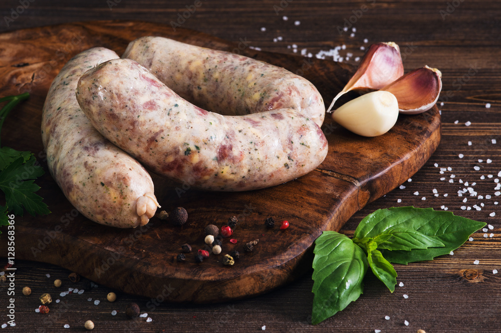 Raw sausages with garlic and parsley Raw sausages with garlic and parsley
