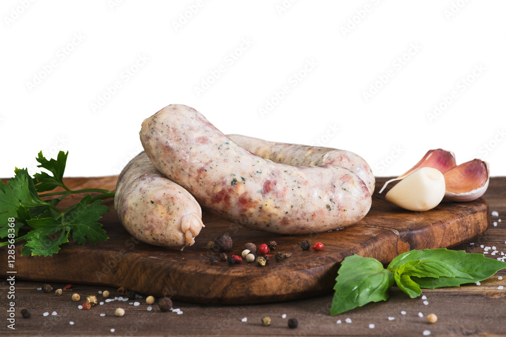Raw sausages with garlic and parsley