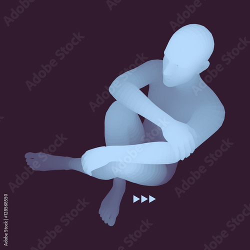 Man in a Thinker Pose. 3D Model of Man. Psychology.