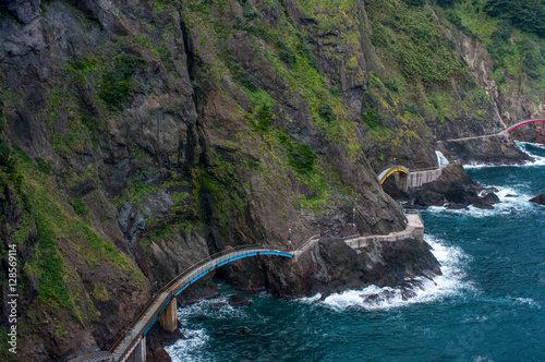 Ulleungdo Island South Korea. Nov 2016. Walking through the trails to coast and the blue sea. photo