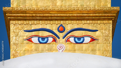 Obraz na plátně Eyes of the Buddha on the Boudhanath stupa in Kathmandu, Nepal.