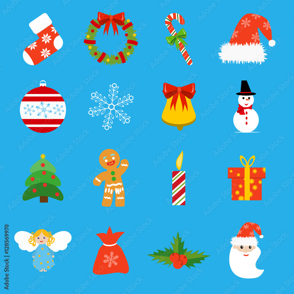 Fototapeta premium Christmas retro icons, elements and illustrations