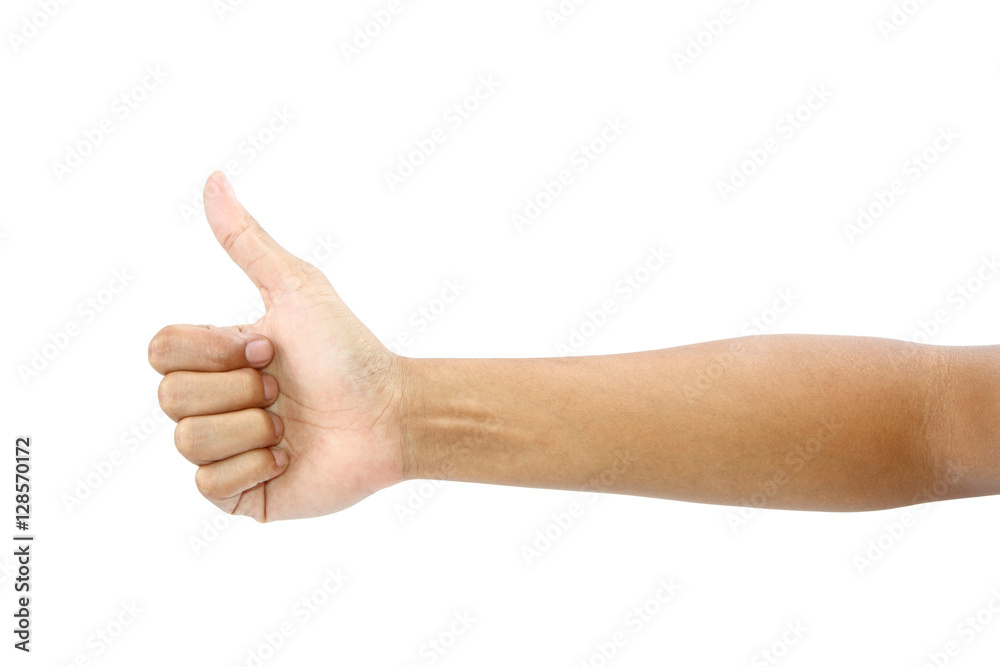 Thumb up hand sign isolated with clipping path.