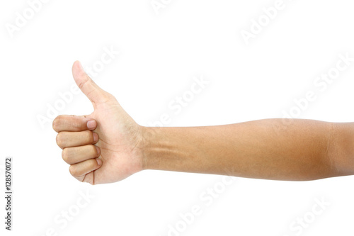 Thumb up hand sign isolated with clipping path.