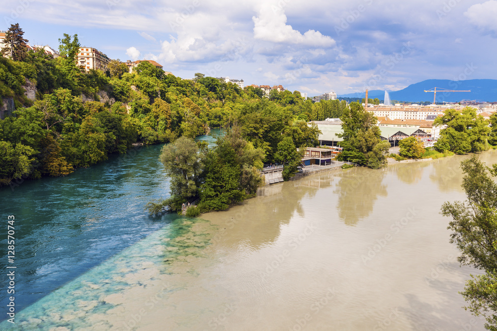 Confluence of the Rhone and Arve Rivers in Geneva