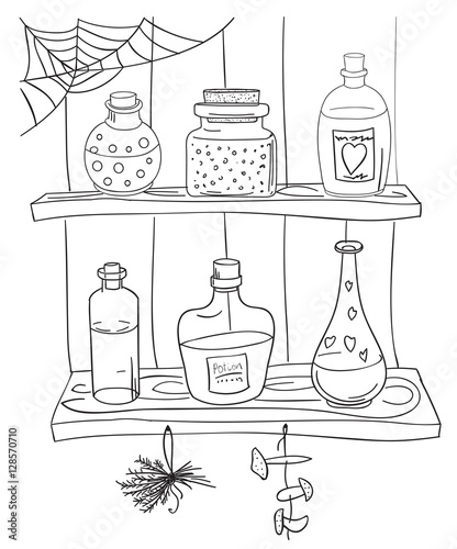 Coloring page with magic potion.