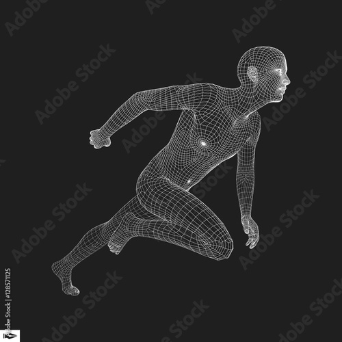 Running Man. Polygonal Design. 3D Model of Man.