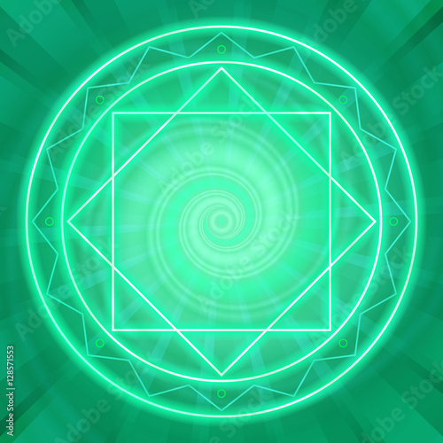 Magic circle, Sacred geometry, glowing neon lines, strange magic symbol