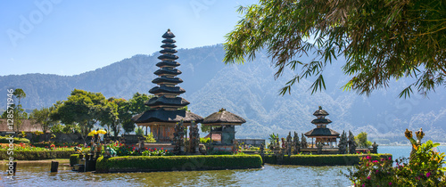 Panorama view of the Pura Ulun Danu temple on a lake Beratan in Bali ,Indonesia