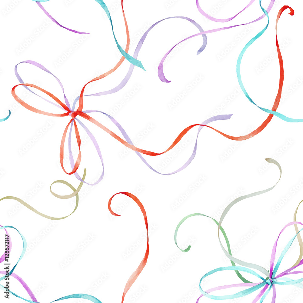 Fototapeta premium Watercolor ribbon bow pattern