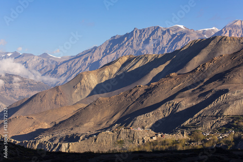 Beautiful mountain landscape of Muktinath village in lower Mustang