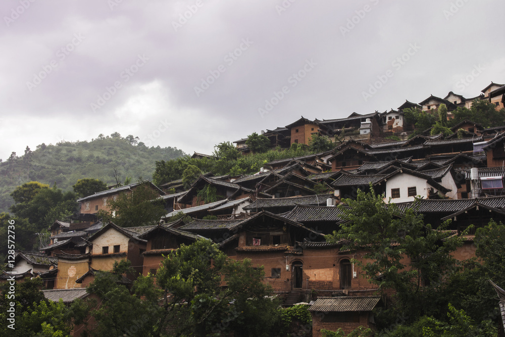 traditional chinese village on hillside