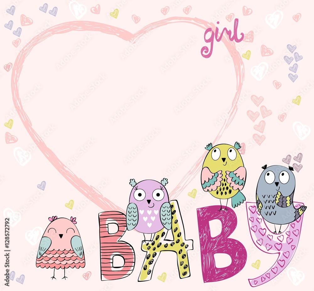 Fototapeta premium Cute hand drawn frame with cartoon owl