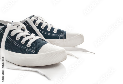 New blue sneakers on white background