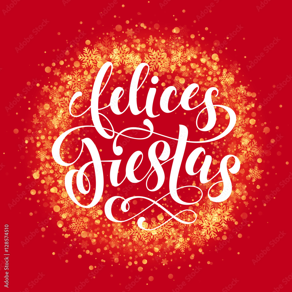 Spanish Happy Holiday Felices Fiestas wreath ornament decoration glitter snowflake