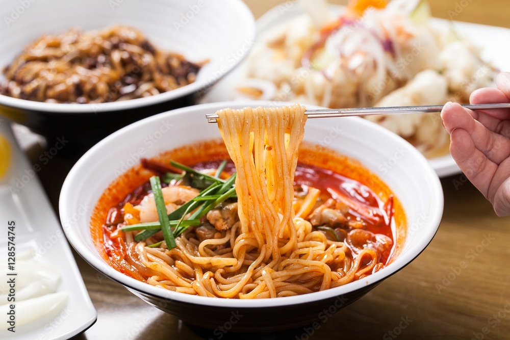 짬뽕, jjamppong, Chinese-style noodles with vegetables and seafood 짬뽕, jjamppong, Chinese-style noodles with vegetables and seafood