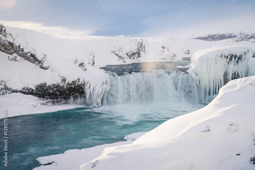 Godafoss waterfall in Iceland during winter