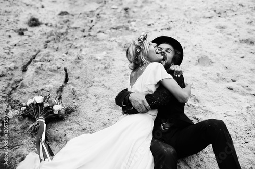 Joyful bride and groom on their wedding
