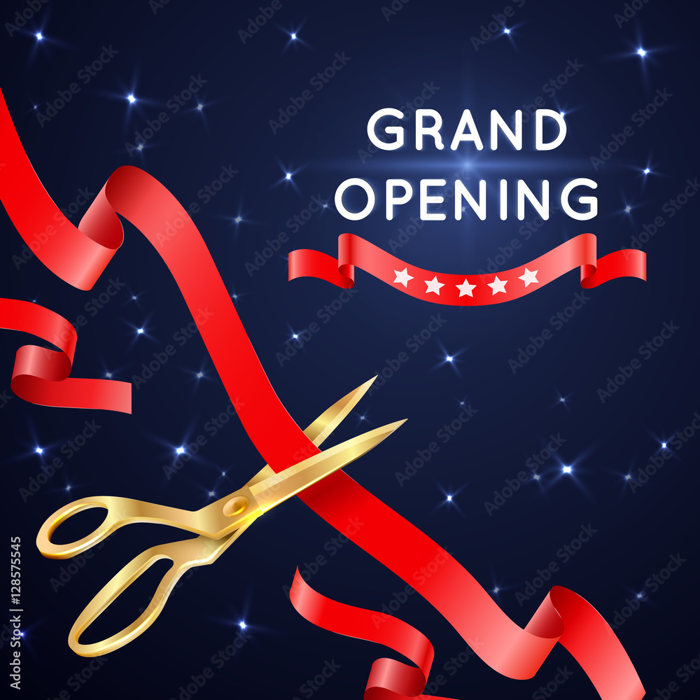 Ribbon Cutting Scissors Grand Opening Vector Poster Stock Vector