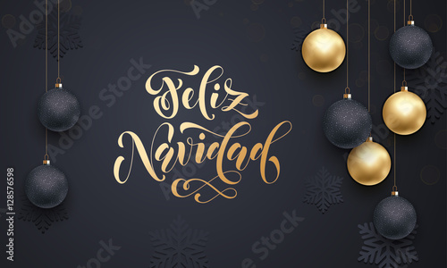 Spanish Merry Christmas Feliz Navidad golden decoration calligraphy lettering