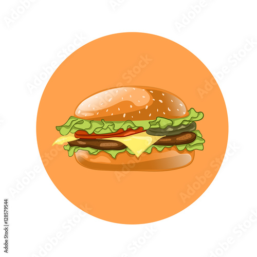 Burger isolated on white background. Cheeseburger vector illustration. Hamburger icon. Fast food concept. 