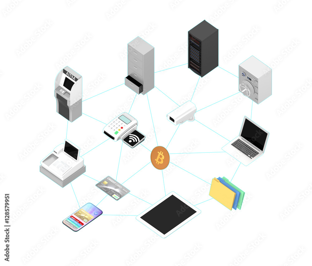 Concept illustration for blockchain network. 3D rendering image with clipping path.
