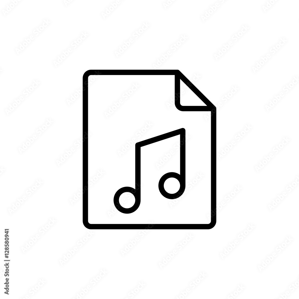 thin line music, audio file icon on white background thin line music, audio file icon on white background