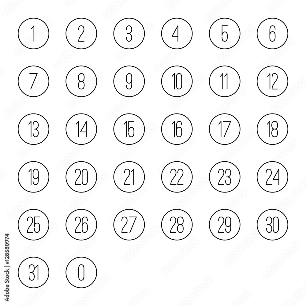 thin line numbers, calendar font on white background thin line numbers, calendar font on white background