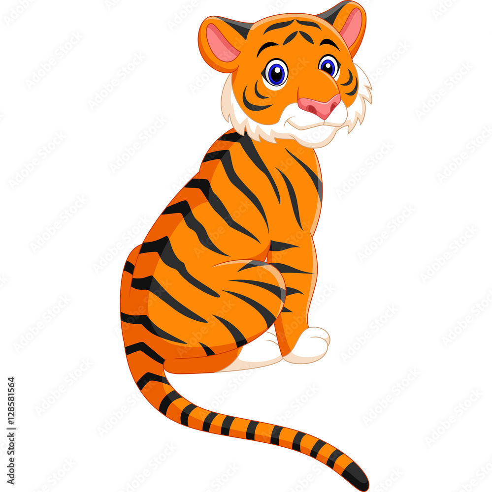Cute tiger cartoon sitting

