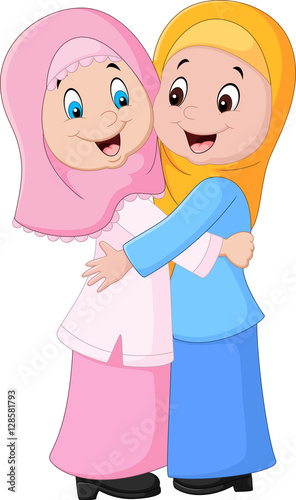 Sticker Muslim woman hugging