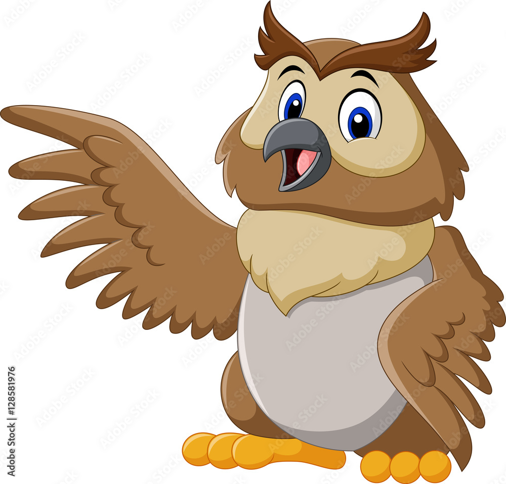 Fototapeta premium Cute owl cartoon waving