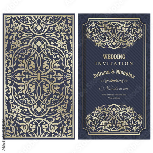 Set of 2 Wedding Invitation card Baroque
