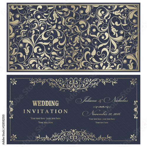 Set of 2 Wedding Invitation card Baroque