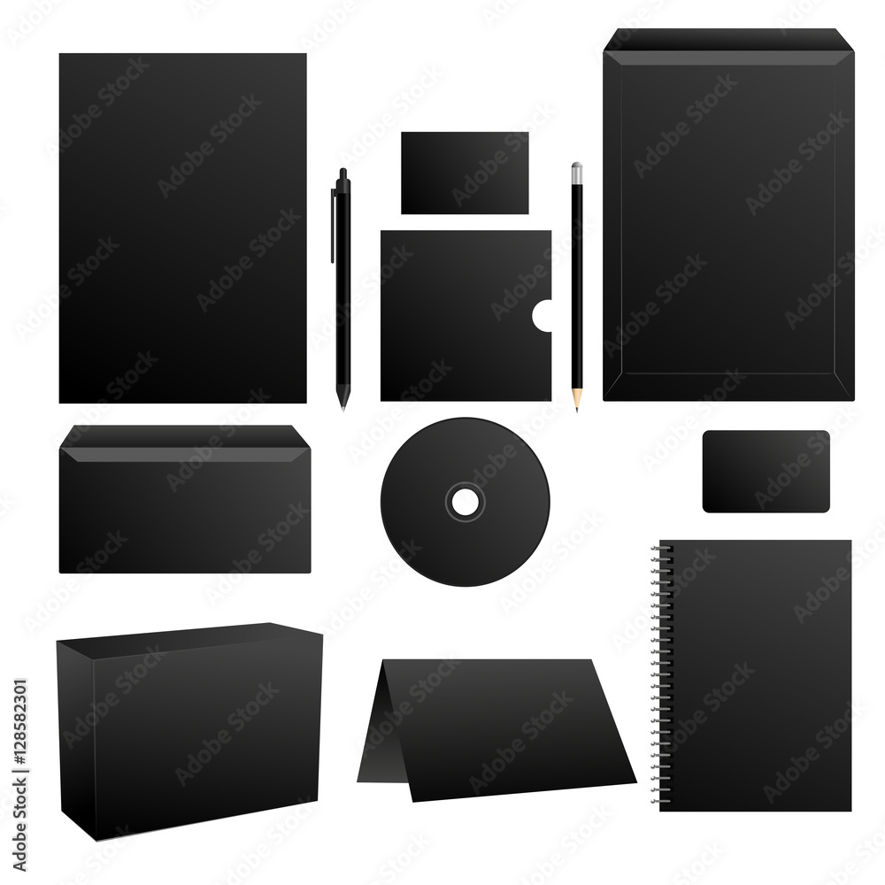 Black design vector set of printing materials template for brand Black design vector set of printing materials template for brand