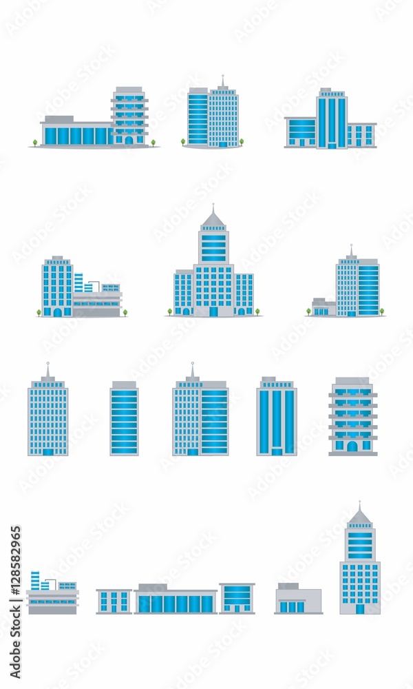 Skyline City Building Sets Vector Commercial Industrial Skyline City Building Sets Vector Commercial Industrial