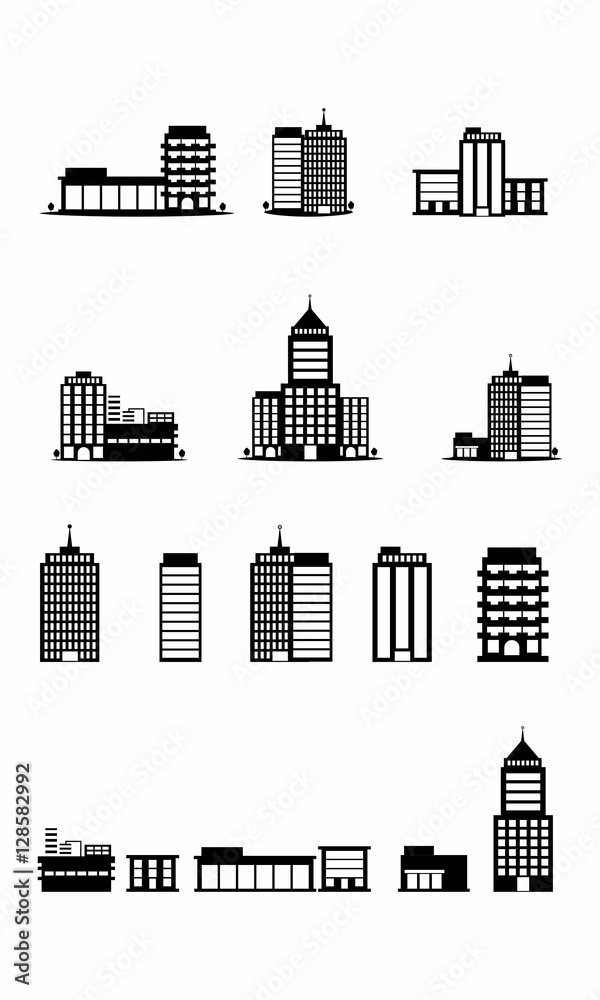 Silhouette Skyline City Building Sets Vector Commercial Industrial