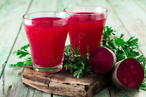 Beetroot juice in a large glass, fresh beets , Healthy food