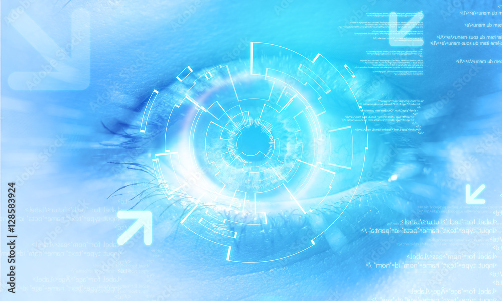 Futuristic technology user interface with an user eye on the bac Futuristic technology user interface with an user eye on the bac