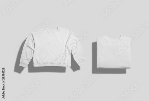 Φωτογραφία Plain white cotton short sweatshirt folded and unfolded front view on white back