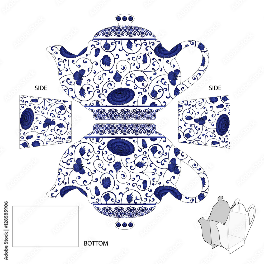 Gift Teapot box with pottery chinese ornament for tea bags or candy. Vector  illustration for cut creation in using a plotter, laser or scissors. Stock  Vector | Adobe Stock