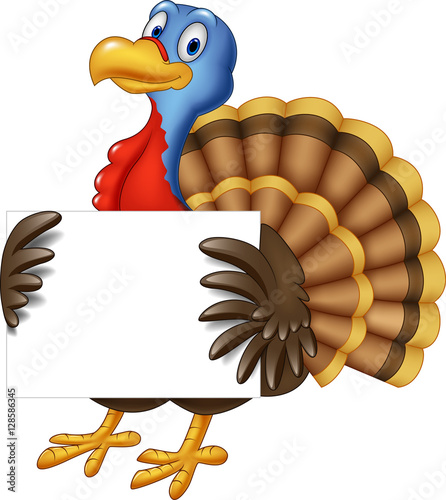 Cartoon turkey holding blank sign

