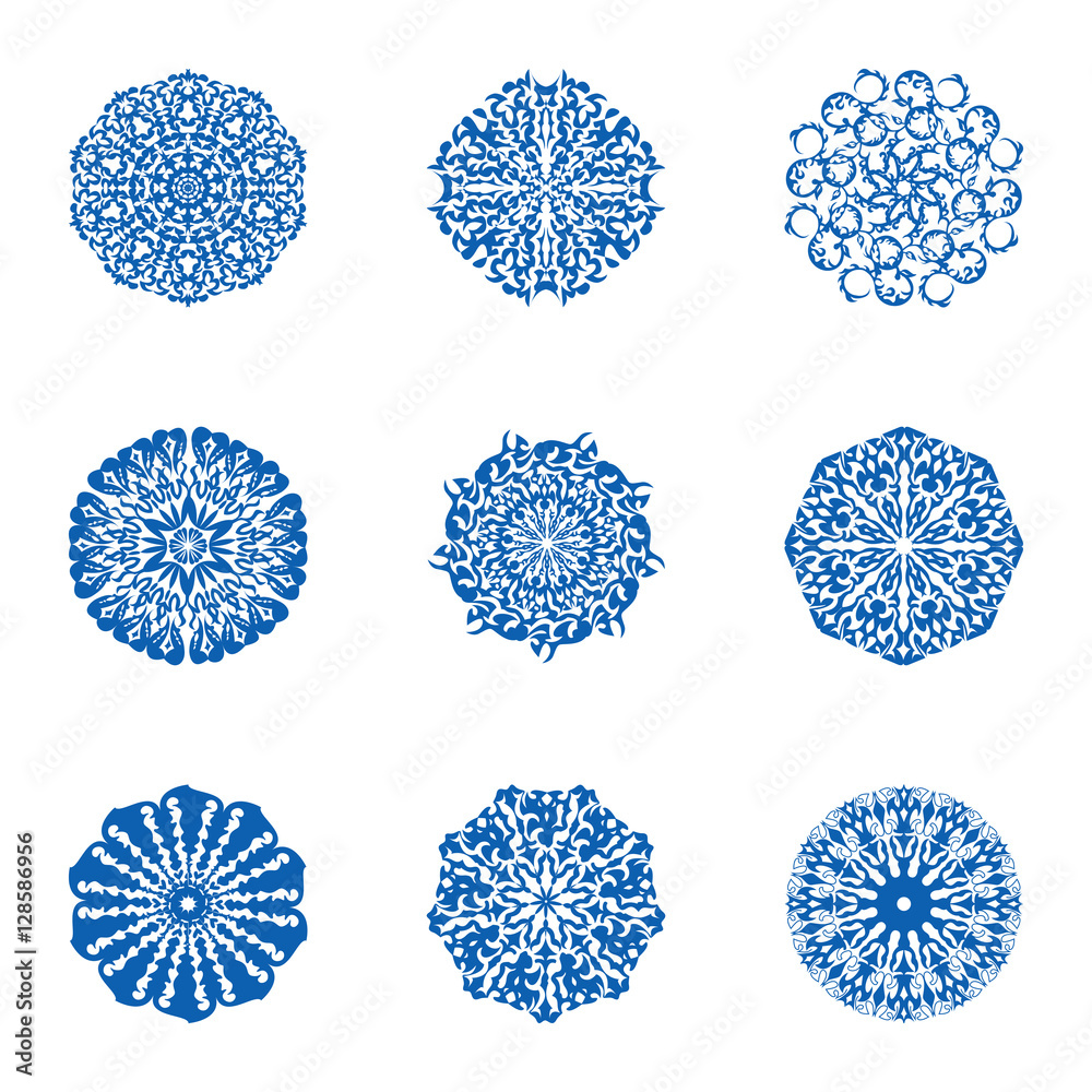 Set of nine templates snowflakes