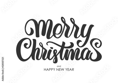 Vector illustration  Hand drawn elegant modern brush lettering of Merry Christmas isolated on white background. 