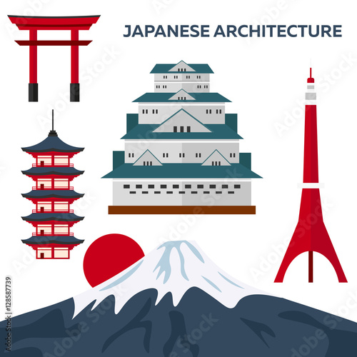 Photography Japanese architecture. Modern flat design. Vector illustration.