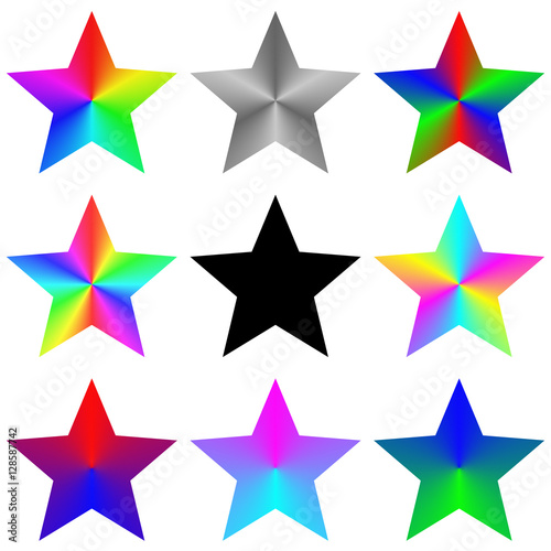 Abstract isolated gradient rainbow star set