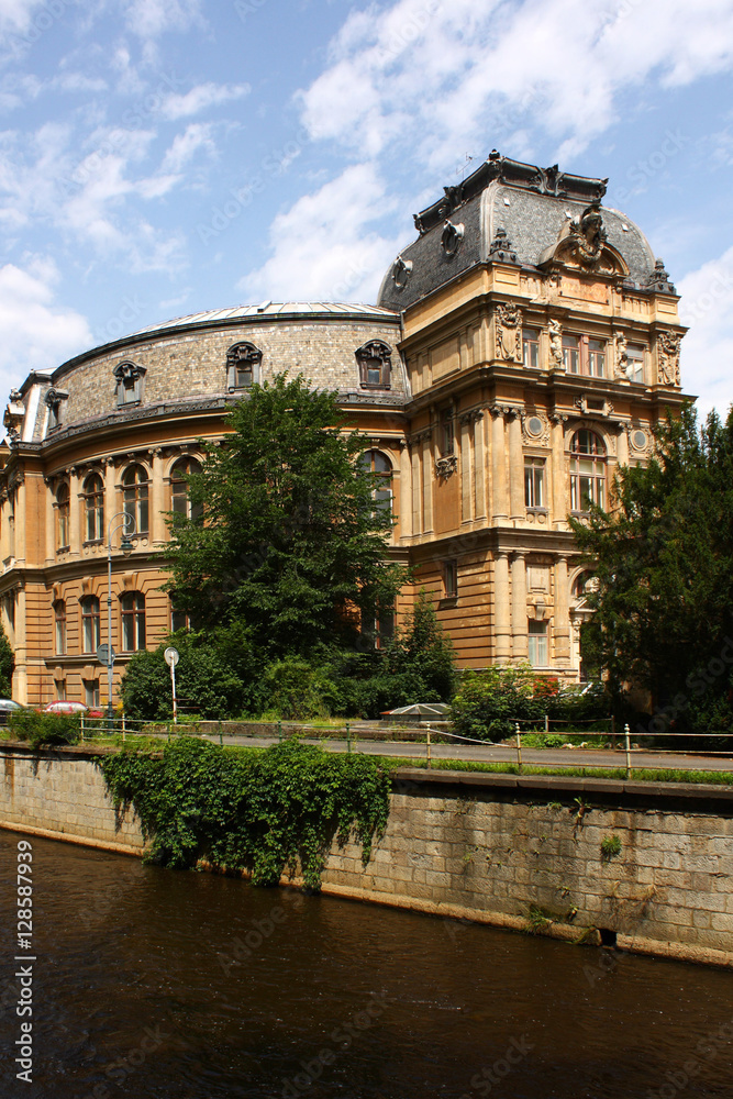 Building of  Imperial Spa I near the river. Karlovy Vary (Carlsbad), Czech Republic