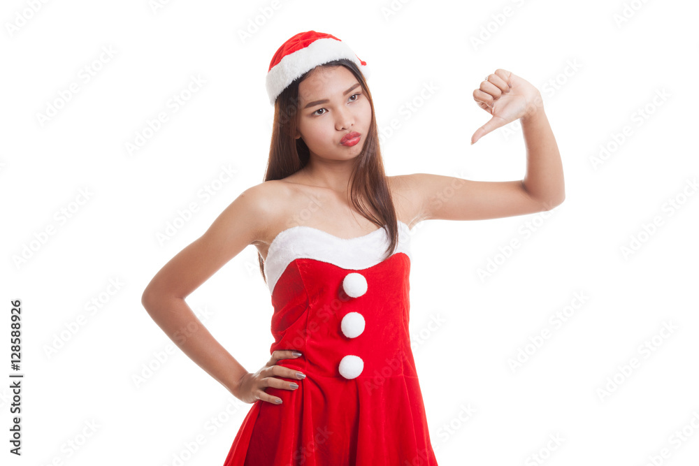 Asian Christmas Santa Claus girl thumbs down. Asian Christmas Santa Claus girl thumbs down.
