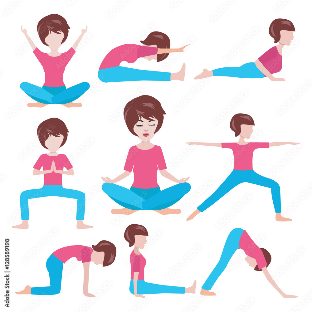  women yoga poses set