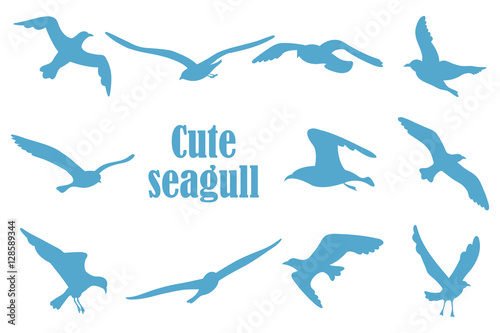 bird silhouettes on a white background isolation. He can enter as  . Icons gulls.