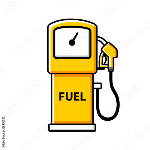 Yellow gasoline fuel pump icon isolated.